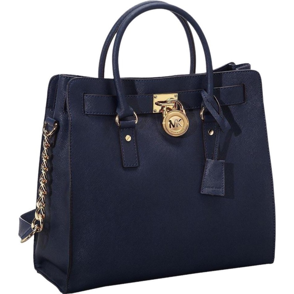 Michael Kors Navy Blue Tote Bag with Gold Accents